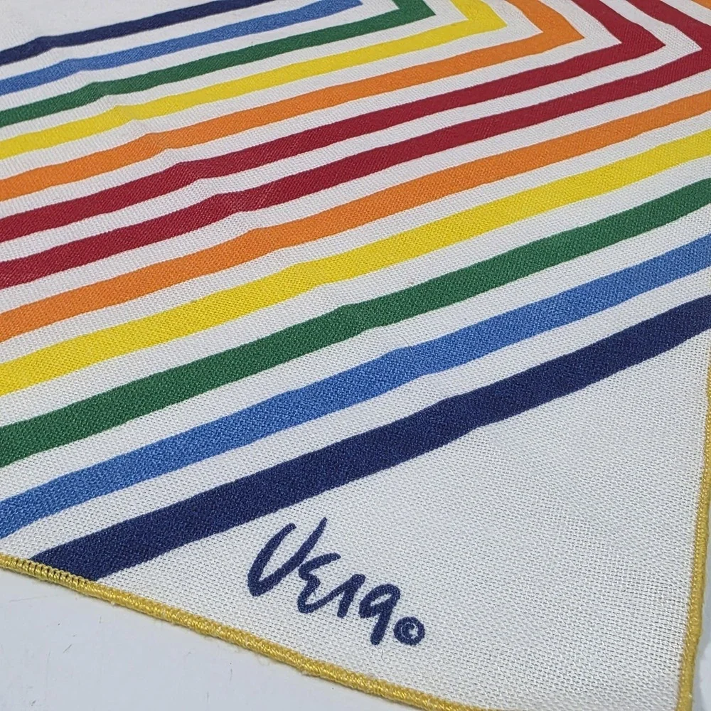 Vintage 60's VERA Neumann Linen‎ Napkin Bright Rainbow Pride Diamond Retro